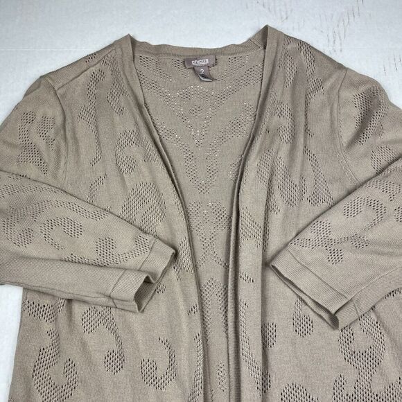 Chicos Cardigan Beige Long Sleeve Casual Work Open Front Knit Sweater 2 LARGE - Picture 3 of 12